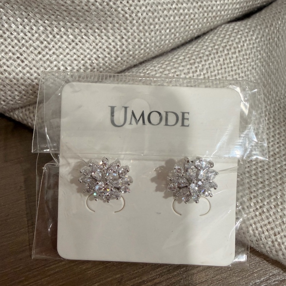 Silver Crystal Flower Earrings